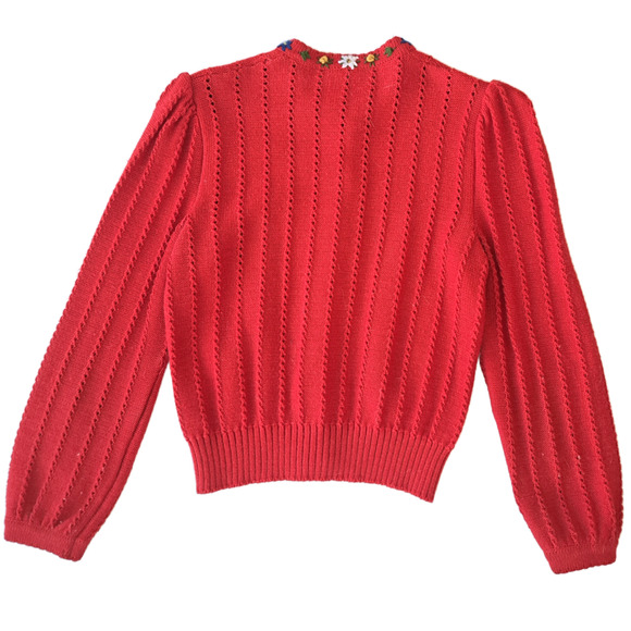 Pfister Austria Vintage Tyrolean Cardigan Sweater Red Floral Folk Embroidered L - Picture 8 of 11